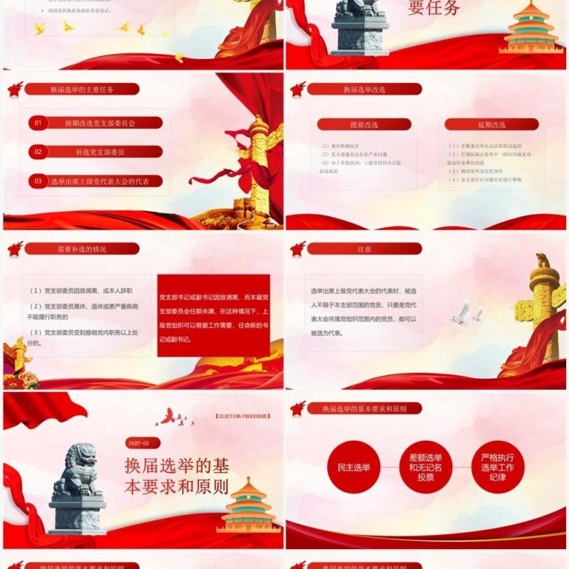 红色党政风党支部换届选举工作程序PPT模板
