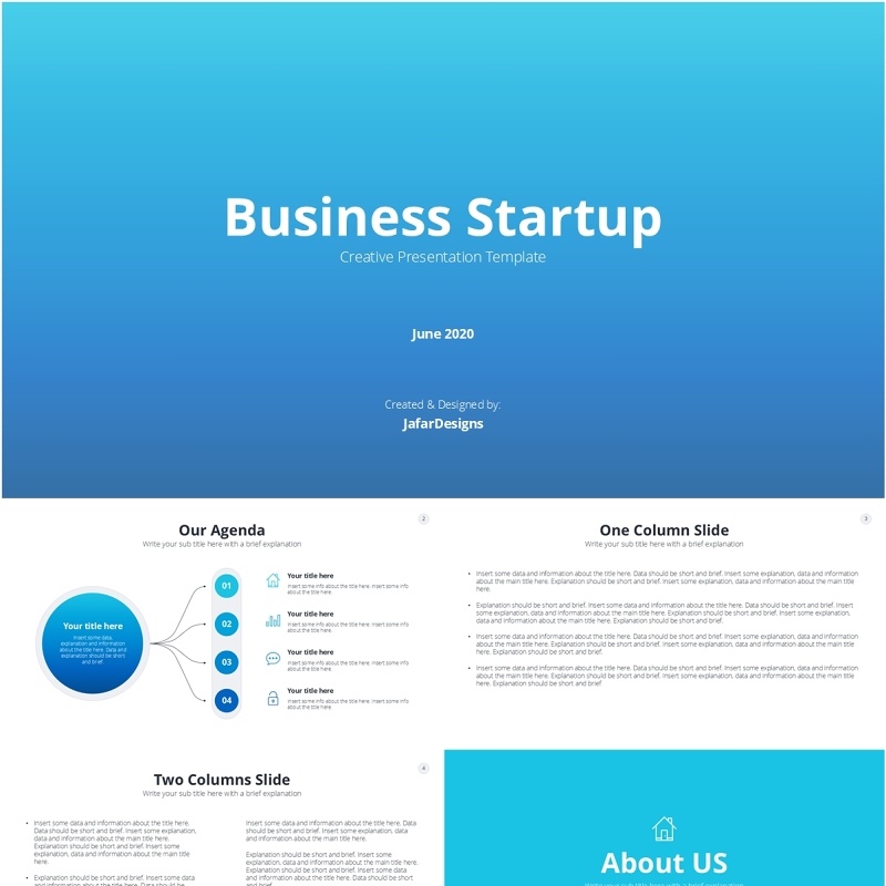 蓝色创业公司信息图PPT模板Blue Business Startup PowerPoint