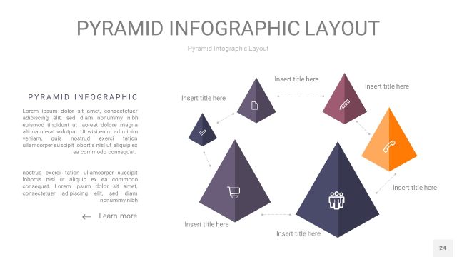 中紫色3D金字塔PPT信息图表24