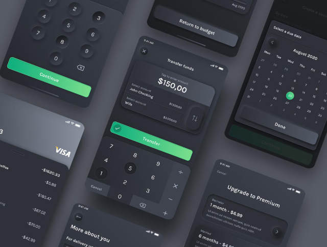 Neumorphism理财应用，黑暗预算计划 - 财经UI套件