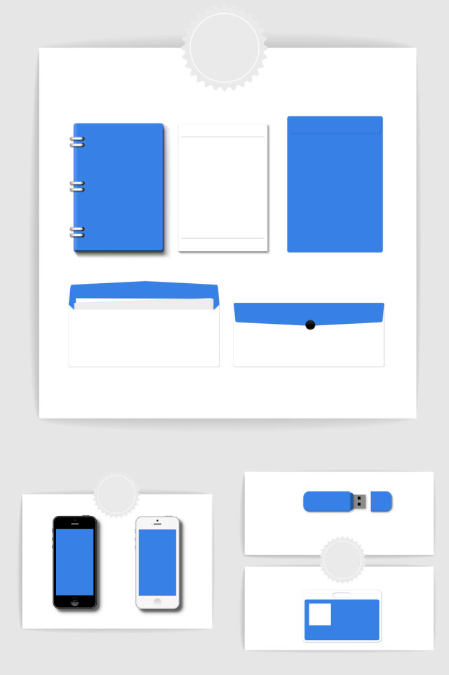 蓝色办公用品样机素材