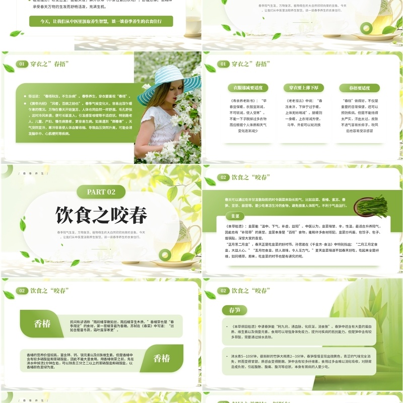 绿色清新风春季养生养阳舒肝PPT模板