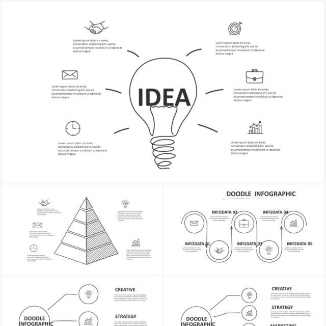 黑白简洁涂鸦信息图表PPT元素素材Doodle