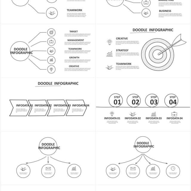 黑白简洁涂鸦信息图表PPT元素素材Doodle