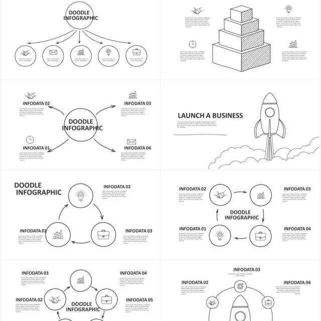 黑白简洁涂鸦信息图表PPT元素素材Doodle