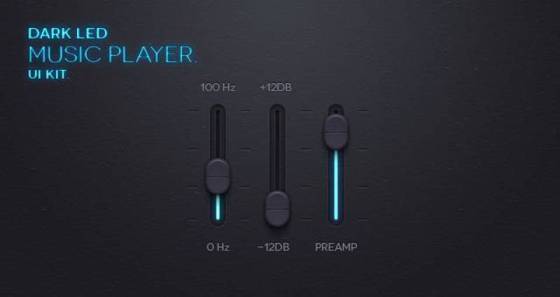Dark Led Music App UI Kit Psd