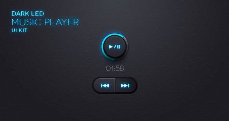 Dark Led Music App UI Kit Psd