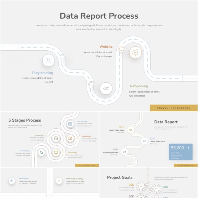 旅游路线图导航地图信息图PPT模板Roadmap Infographic