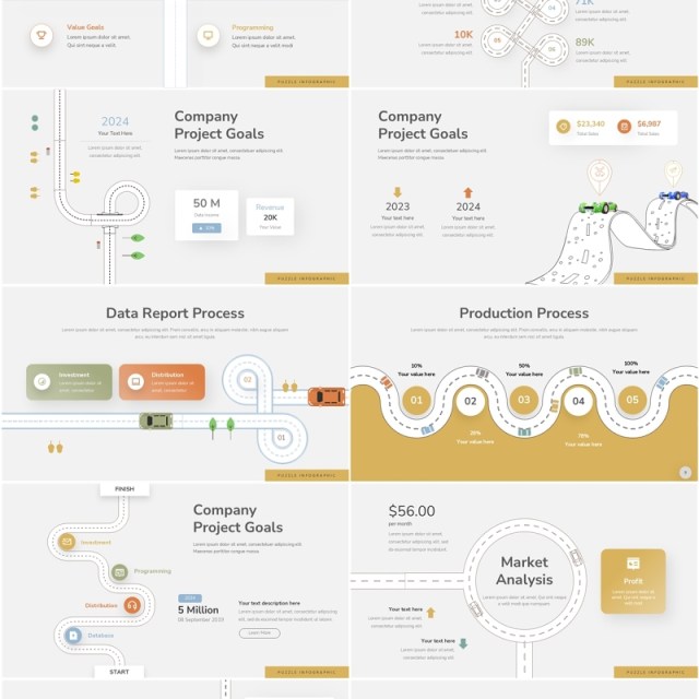 旅游路线图导航地图信息图PPT模板Roadmap Infographic