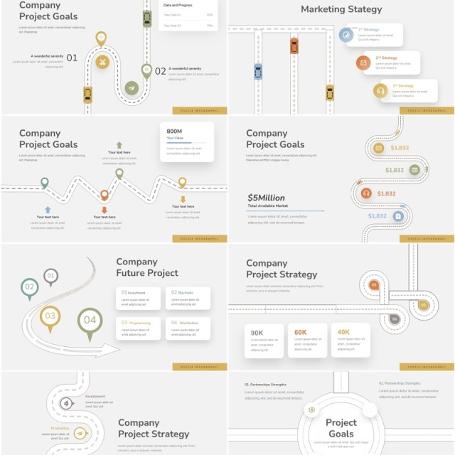 旅游路线图导航地图信息图PPT模板Roadmap Infographic