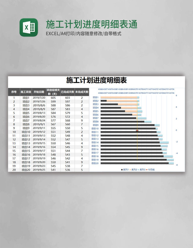 施工计划进度明细表通用Excel模板 施工计划进度明细表通用Excel模板
