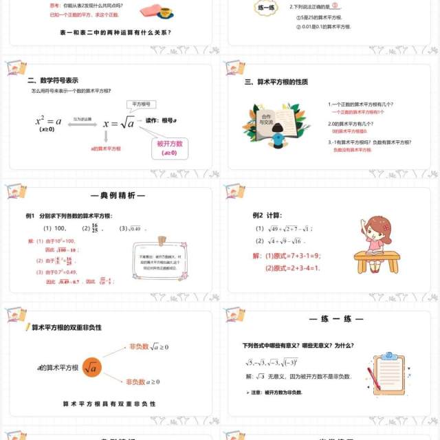 部编版七年级数学下册算术平方根课件PPT模板