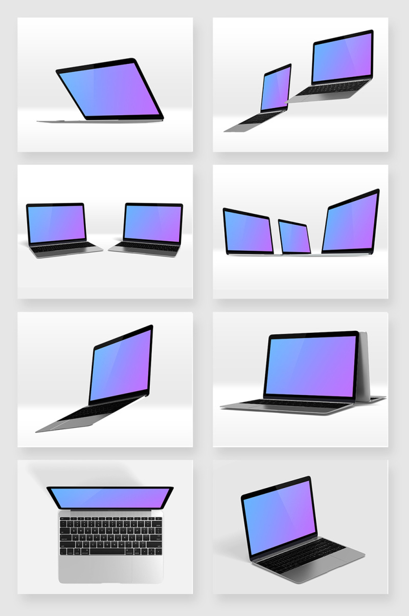 八宫格苹果笔记本电脑不同展示模型样机
