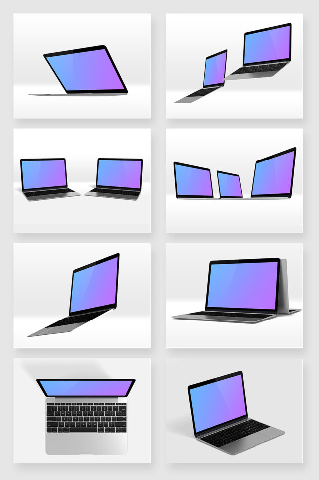 八宫格苹果笔记本电脑不同展示模型样机