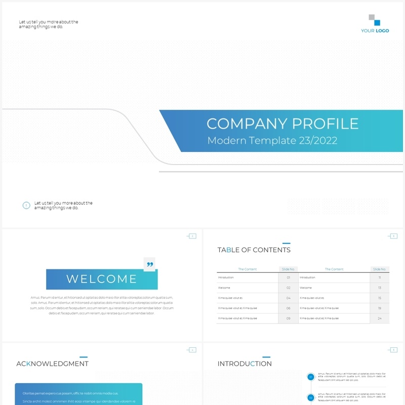 蓝色简约公司简介工作报告PPT模板（无图可插图）Company Profile