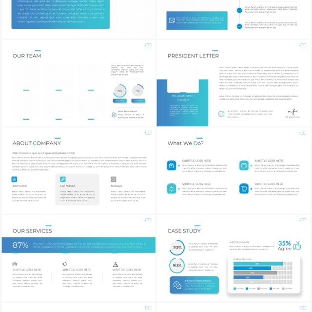 蓝色简约公司简介工作报告PPT模板（无图可插图）Company Profile