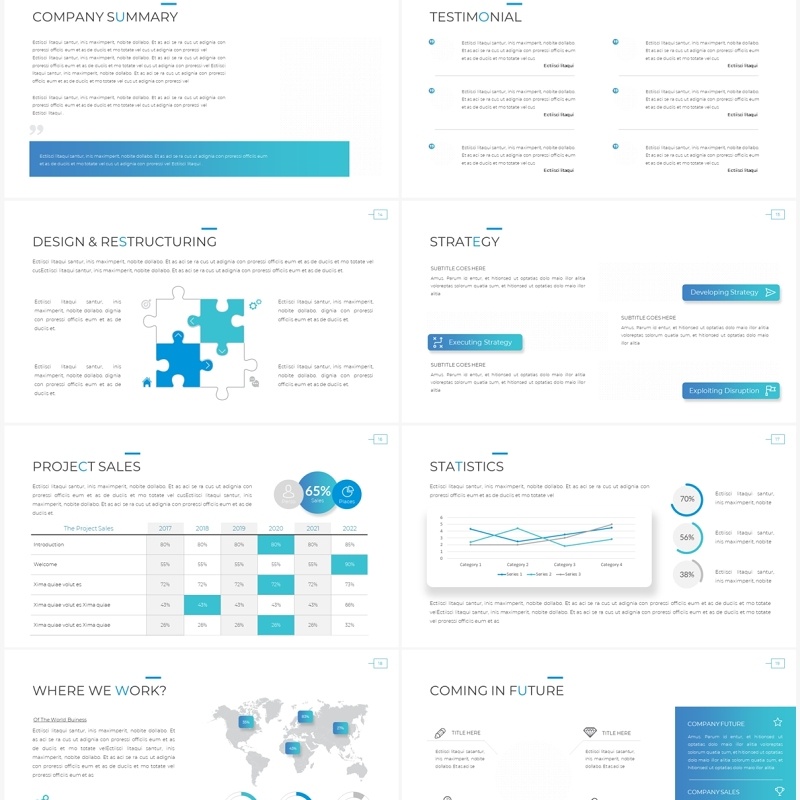 蓝色简约公司简介工作报告PPT模板（无图可插图）Company Profile