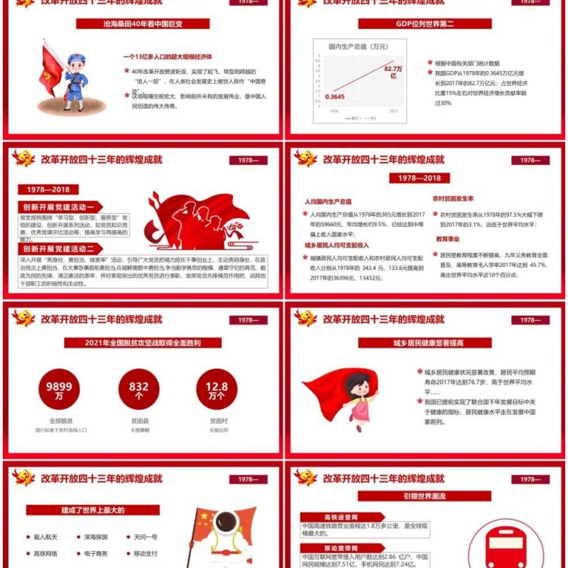 红色党政风改革开放四十三周年教育宣传PPT模板(1)