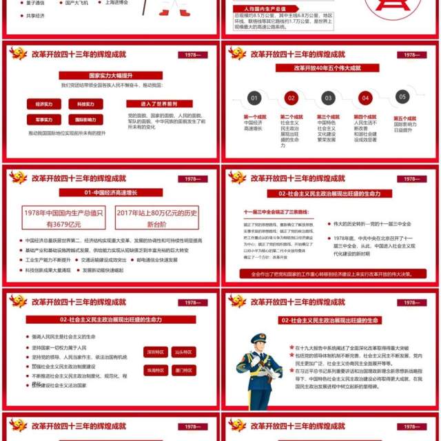 红色党政风改革开放四十三周年教育宣传PPT模板(1)