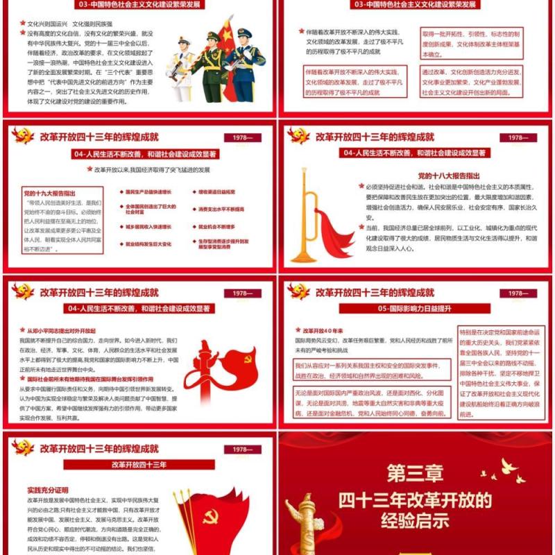 红色党政风改革开放四十三周年教育宣传PPT模板(1)