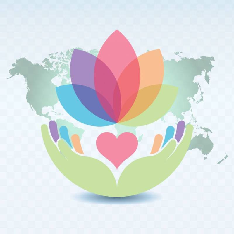 拿着心脏和莲花例证的手