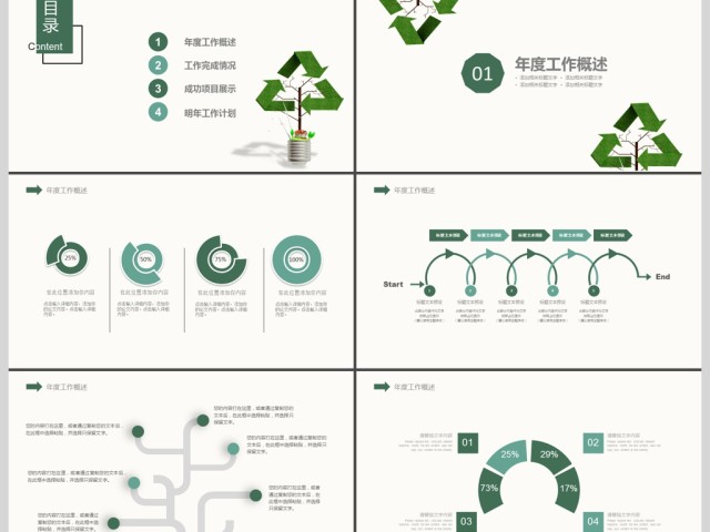 2019绿色清新环保商务述职报告PPT模板