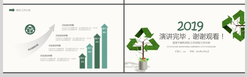 2019绿色清新环保商务述职报告PPT模板