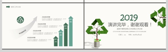 2019绿色清新环保商务述职报告PPT模板