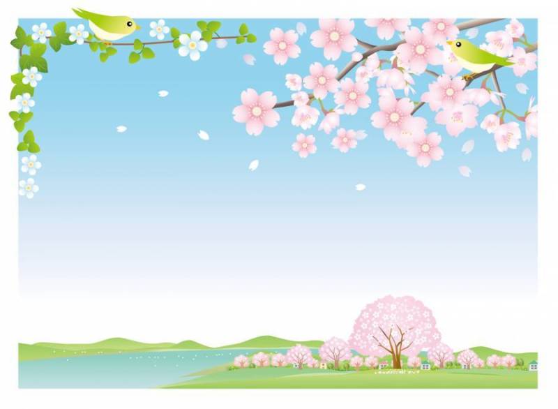 湖和樱桃风景背景