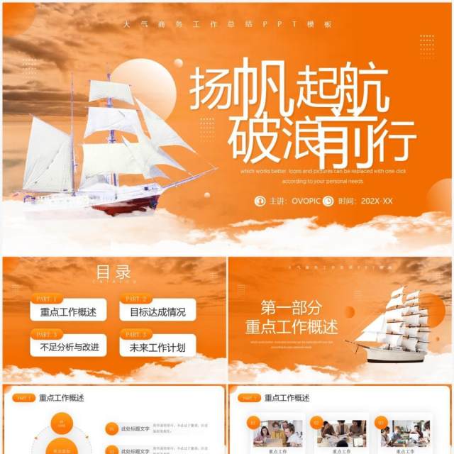 橙色商务风扬帆起航破浪前行PPT模板 橙色商务风扬帆起航破浪前行PPT模板