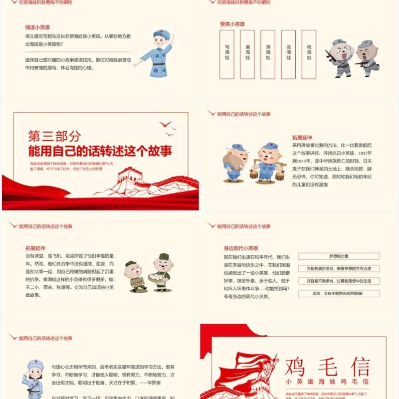 小英雄海娃鸡毛信动态PPT模板