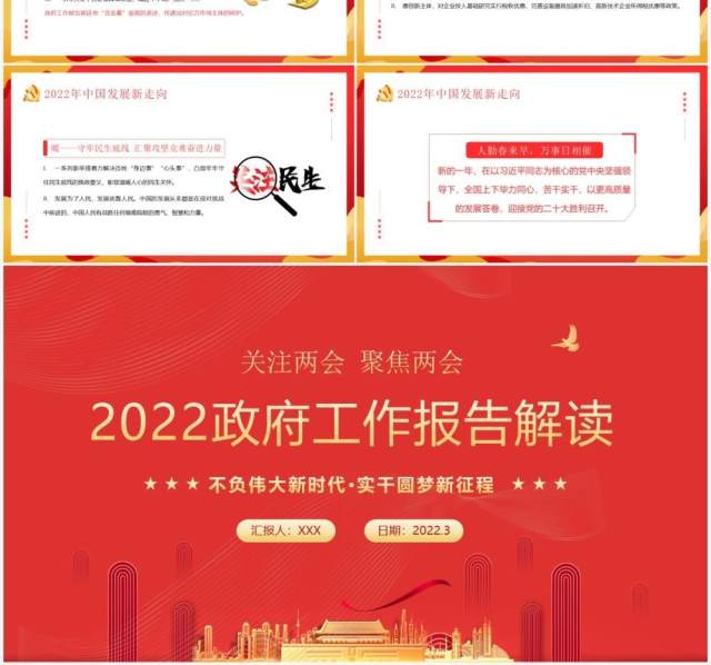 红色简约2022年政府工作报告解读PPT模板 红色简约2022年政府工作报告解读PPT模板