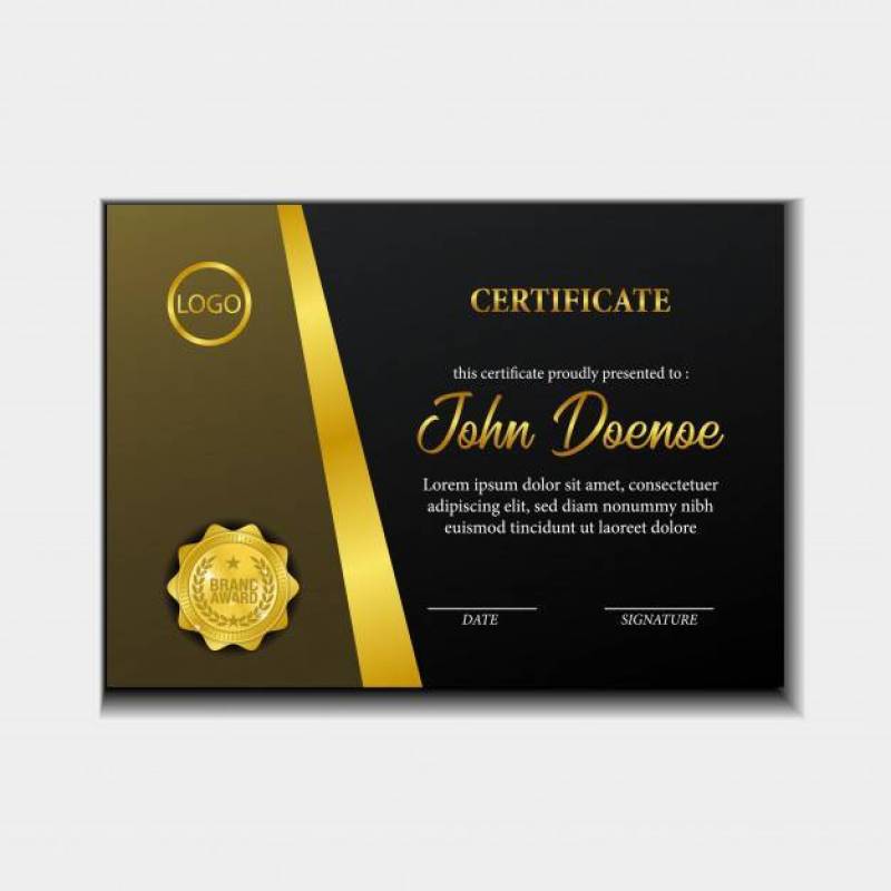 Beauty certificate with golden brand award medal emblem template