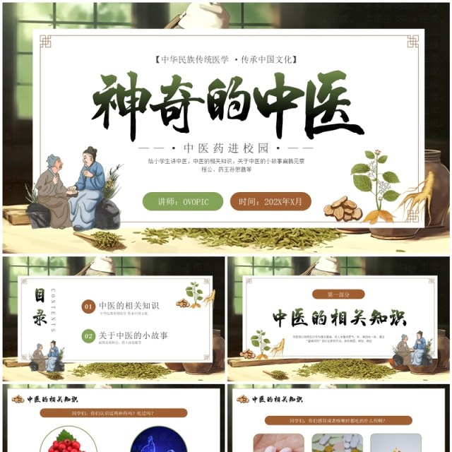 绿色中国风神奇的中医主题培训PPT模板 绿色中国风神奇的中医主题培训PPT模板
