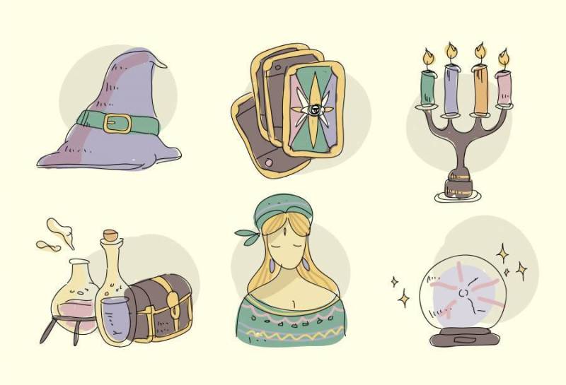 老式算命师东西手绘矢量图