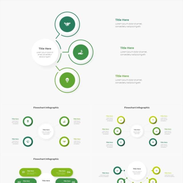 深色系绿色商业产品流程图关系图圆形PPT素材元素 Infographic Green