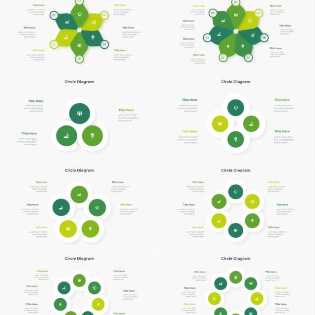 深色系绿色商业产品流程图关系图圆形PPT素材元素 Infographic Green