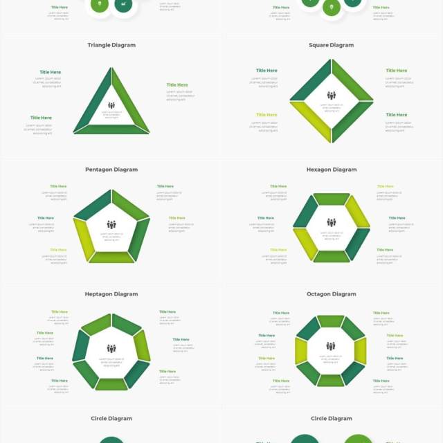 深色系绿色商业产品流程图关系图圆形PPT素材元素 Infographic Green