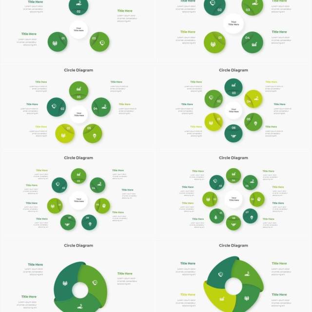 深色系绿色商业产品流程图关系图圆形PPT素材元素 Infographic Green