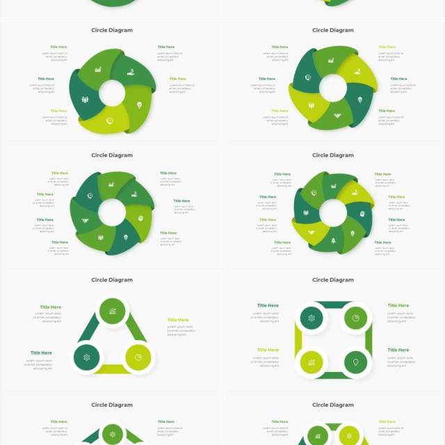 深色系绿色商业产品流程图关系图圆形PPT素材元素 Infographic Green