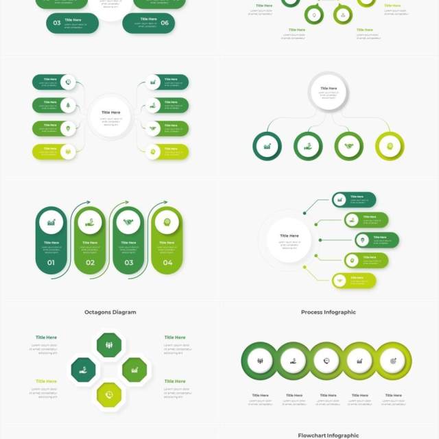 深色系绿色商业产品流程图关系图圆形PPT素材元素 Infographic Green