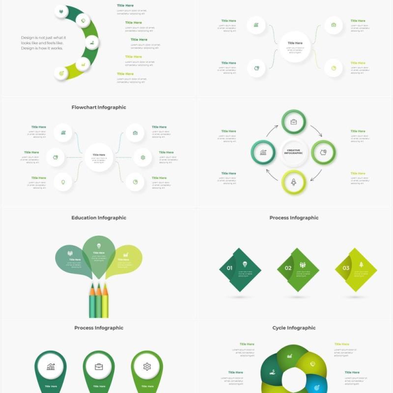深色系绿色商业产品流程图关系图圆形PPT素材元素 Infographic Green