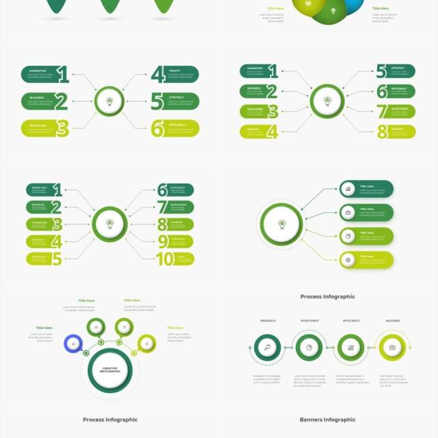 深色系绿色商业产品流程图关系图圆形PPT素材元素 Infographic Green