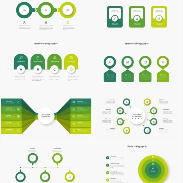 深色系绿色商业产品流程图关系图圆形PPT素材元素 Infographic Green