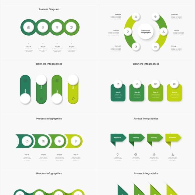 深色系绿色商业产品流程图关系图圆形PPT素材元素 Infographic Green