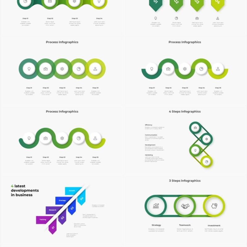 深色系绿色商业产品流程图关系图圆形PPT素材元素 Infographic Green