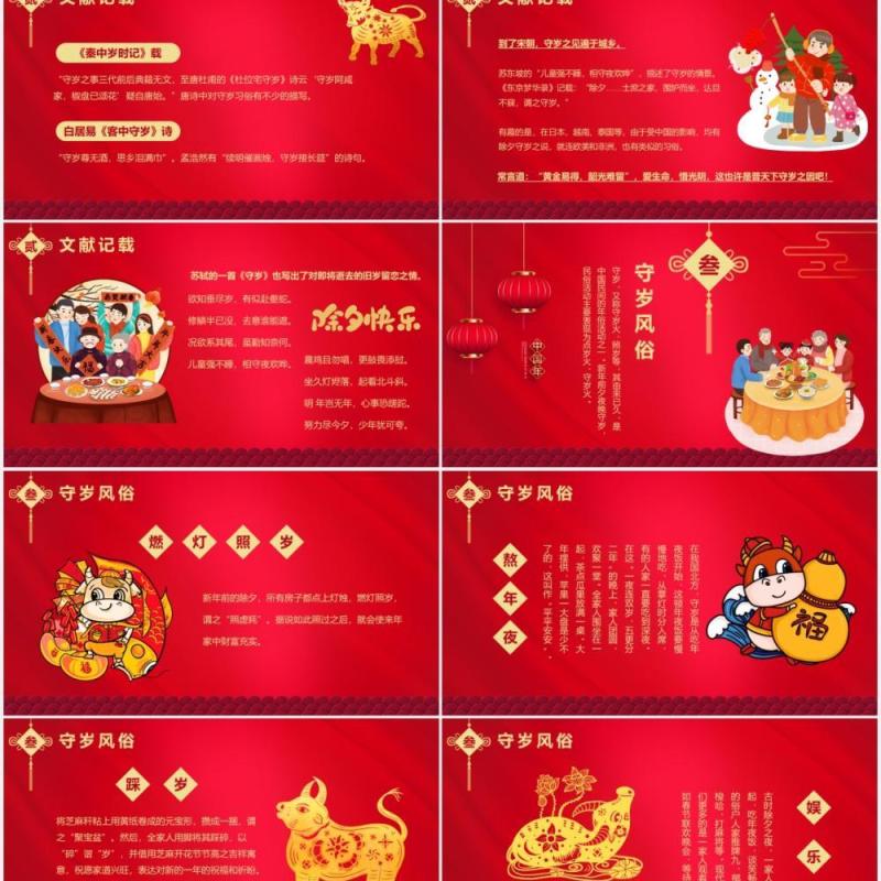 红色中国风除夕守岁文化节日新年介绍PPT模板