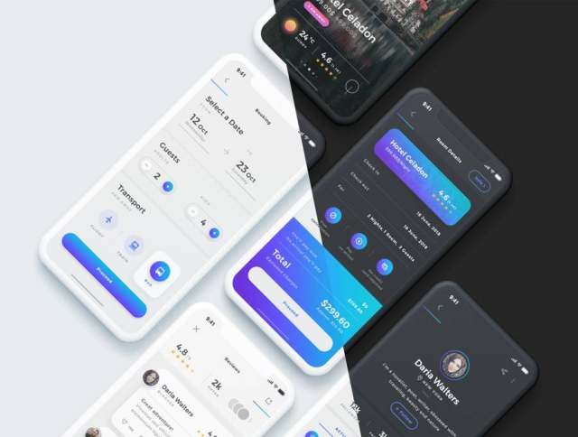 适用于Sketch,Photoshop和XD。,Sofia iOS UI Kit的优雅移动酒店和旅行UI工具包 适用于Sketch,Photoshop和XD。,Sofia iOS UI Kit的优雅移动酒店和旅行UI工具包