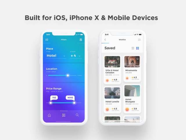 适用于Sketch，Photoshop和XD。，Sofia iOS UI Kit的优雅移动酒店和旅行UI工具包