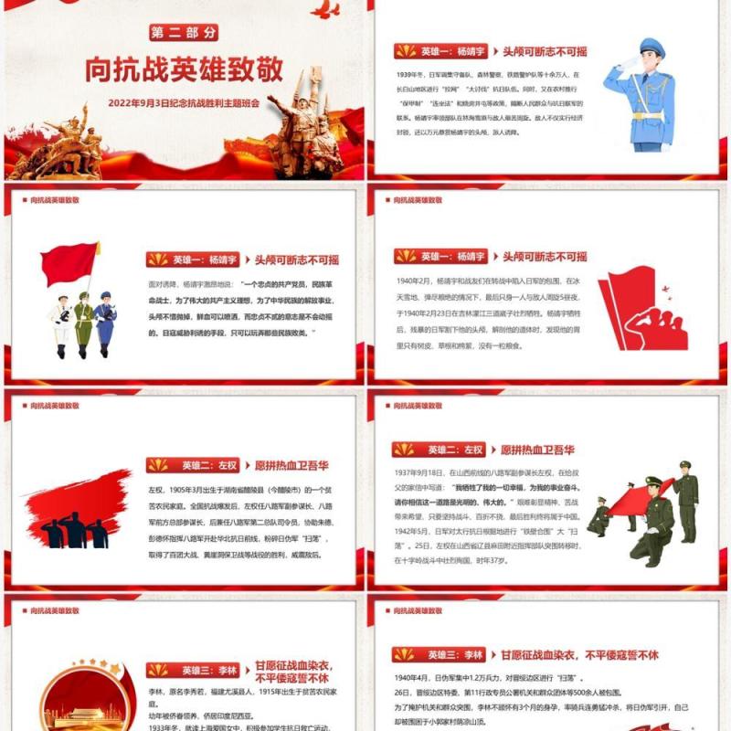 红色党政风纪念抗战英雄宣传PPT模板